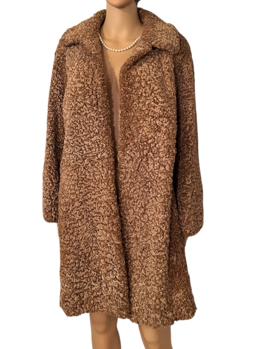 Vintage Halston Ben Rahn Women’s Long Light Brown Sheared Lamb Coat, Sz Medium?